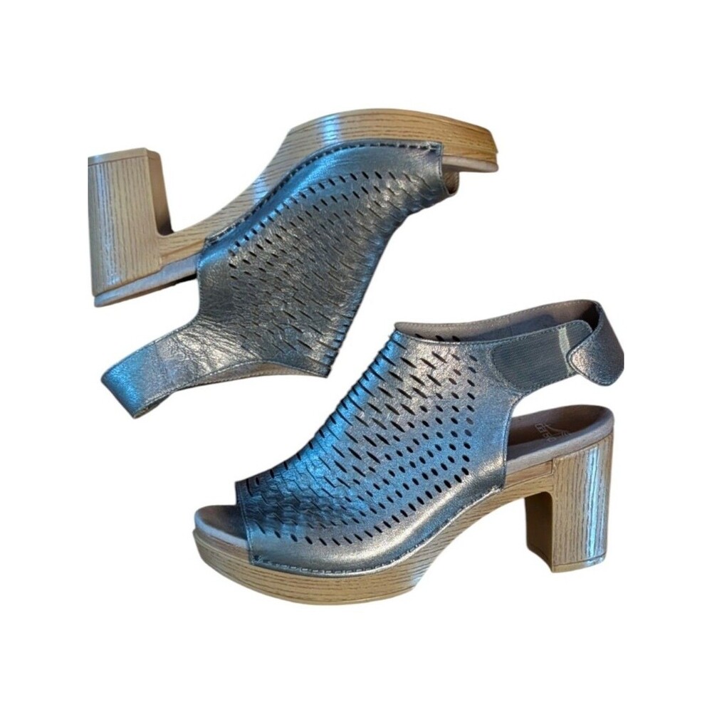 Dansko Danae Pewter Metallic Leather Slingback Block Heel Sandals Size 41/ 10.5